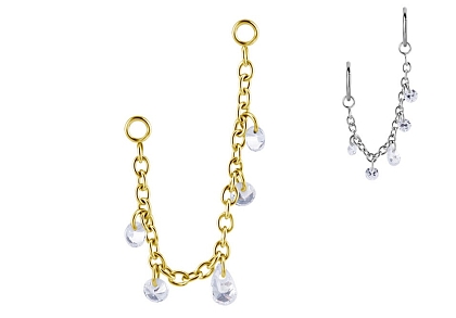 Цепочка-подвеска для пирсинга сталь 5K Crystal Gold